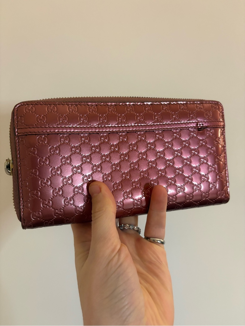 Gucci Metallic Rose-Brown Embossed Monogram Zip Wallet - Picture 2 of 9